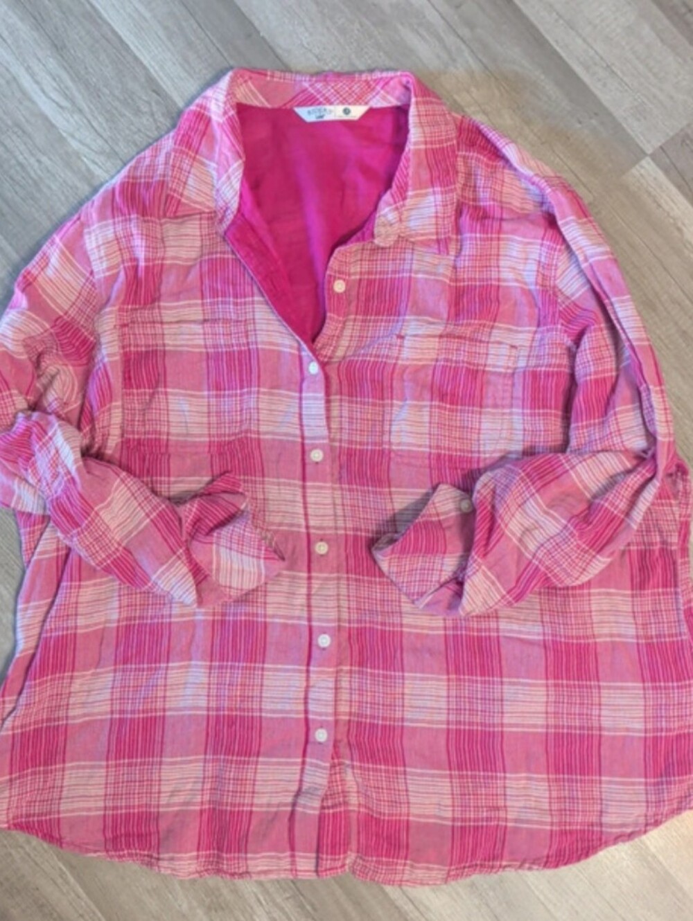 Women's Rider's By Lee Pink Plaid Button-Down Shirt 1x
